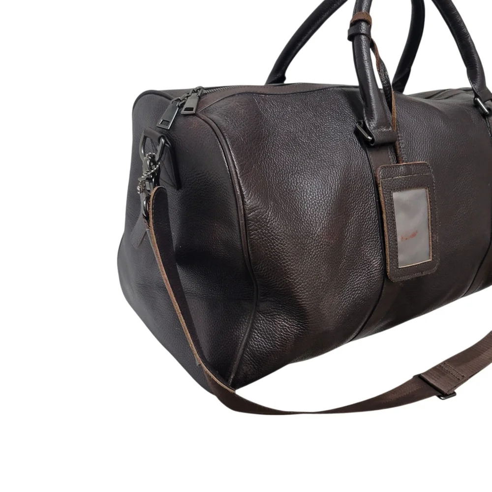 Unbranded Adult Unisex Brown Pebbled Leather Crossbody Top-Handle Duffle Bag